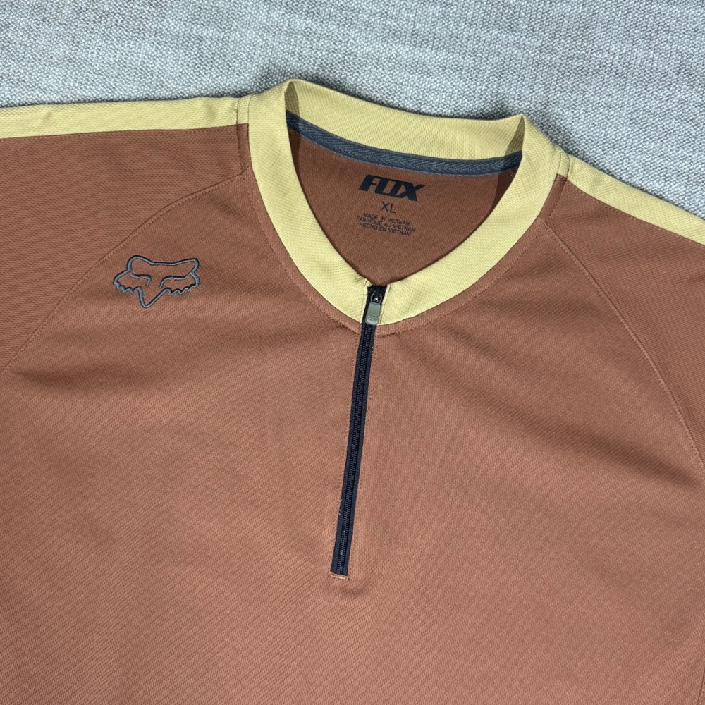 Fox Racing Mens XL 1/4 Zip Mountain Bike Jersey Brown Tan Short Sleeve MTB Shirt